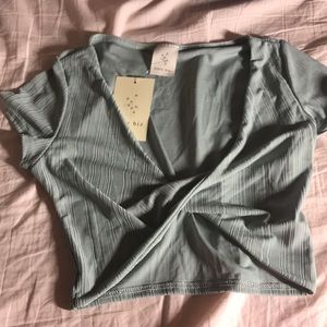 teal crossed front crop top